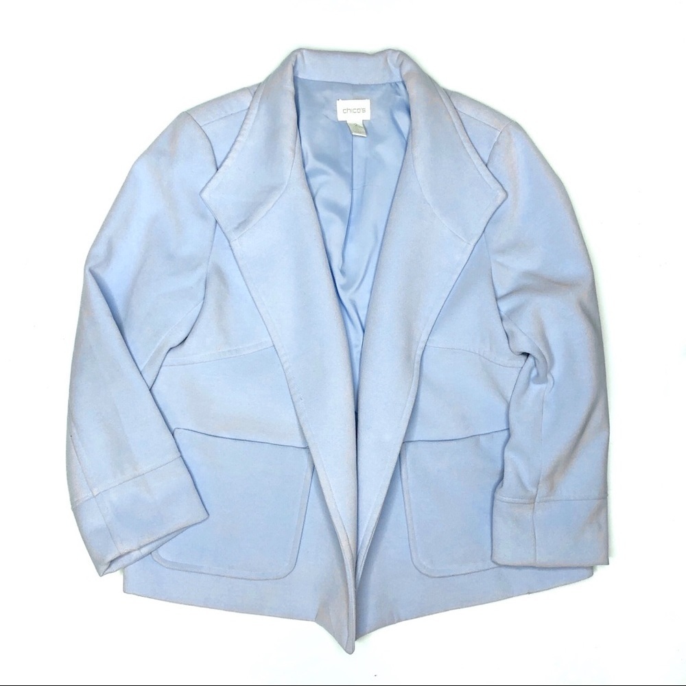 Chico’s Plush Open Front Jacket Soft Knit Blazer Blue Size 2 (US 12)